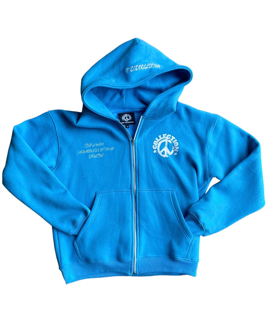 Piece Collection Zip Up Hoodie| Blue / White