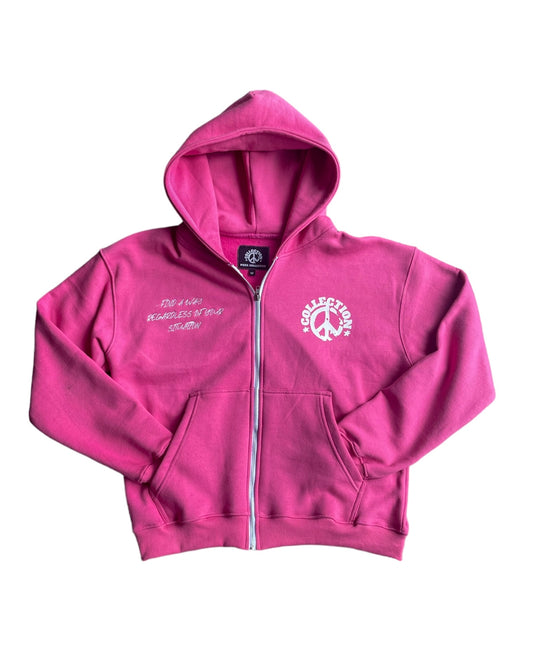 Piece Collection Zip Up Hoodie | Pink / White