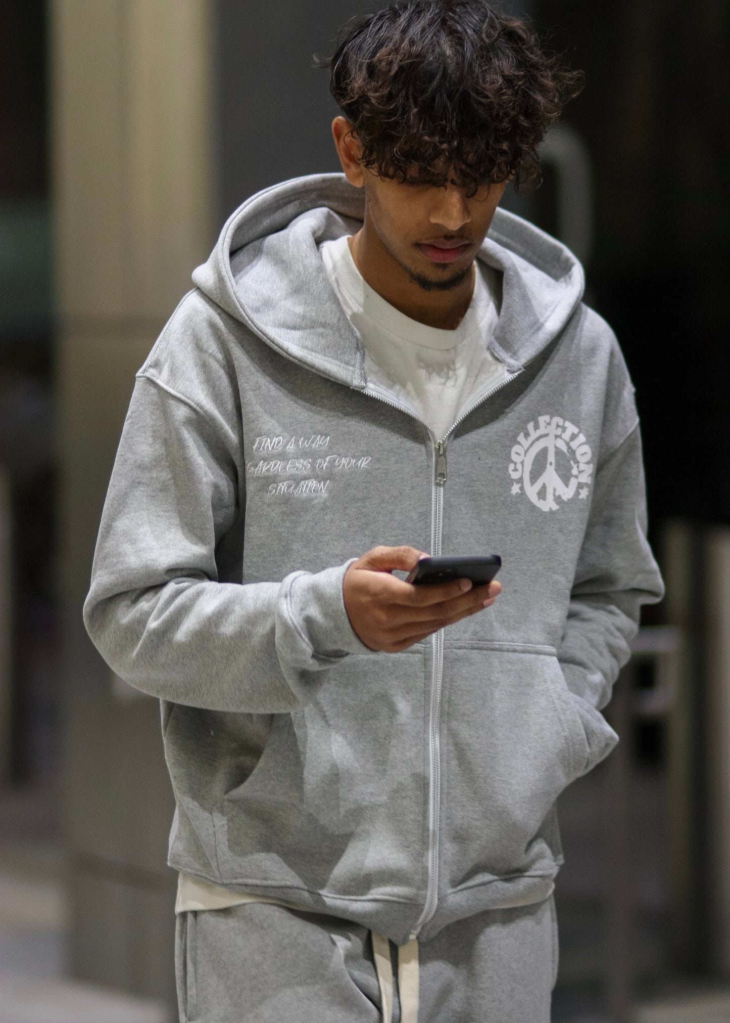 Piece Collection Zip Up Hoodie | Grey / White